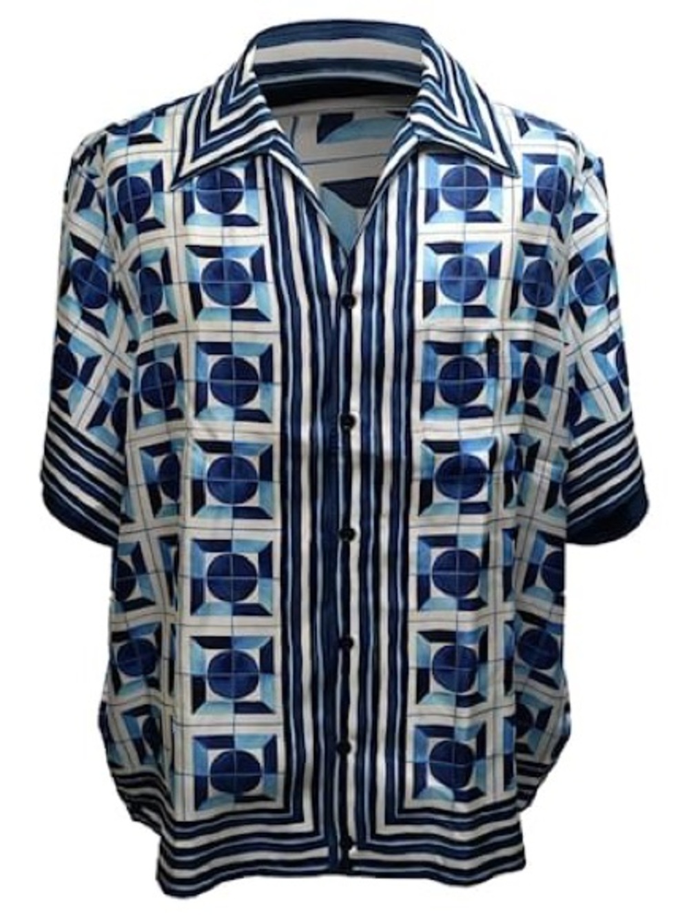 Dolce & Gabbana Blue & White Geometric Short-Sleeve Shirt Jacket NWOT